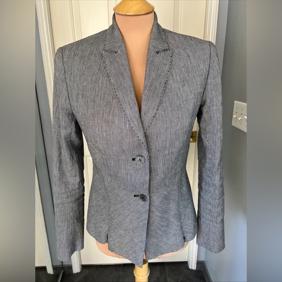 Black & White Linen Blend Two Button Blazer With Zippers - Picture 1 of 14